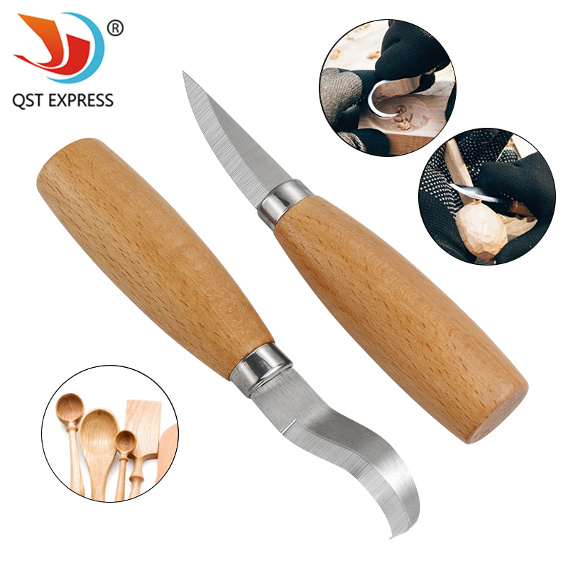 Woodworking Essentials - มีดแกะสลักเหล็กสแตนเลส ด้ามไม้บีช มีดโค้งตรง มีดตัดไม้ ชุดเครื่องมือแกะสลักงานไม้