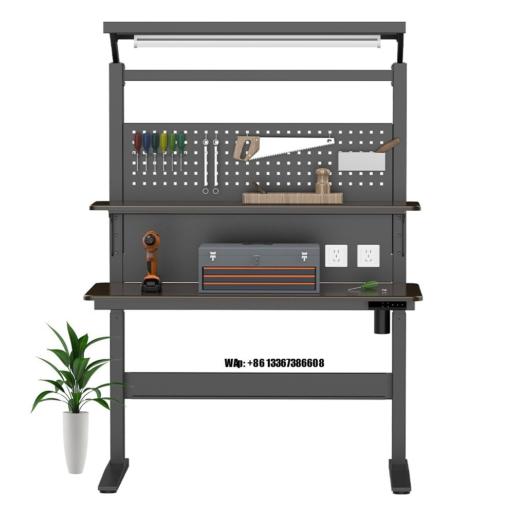 Woodworking Bench - โต๊ะทำงานปรับระดับความสูงได้แบบตั้งพื้น โต๊ะทำงานสำหรับงานหนัก โครงโลหะ ท็อปไม้