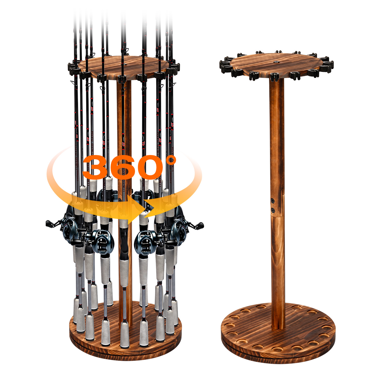 Woodworking Show - ที่วางคันเบ็ดตกปลาแบบหมุนได้ ทำจากไม้คาร์บอน สำหรับจัดเก็บคันเบ็ด ตกแต่งบ้าน ร้านค้า