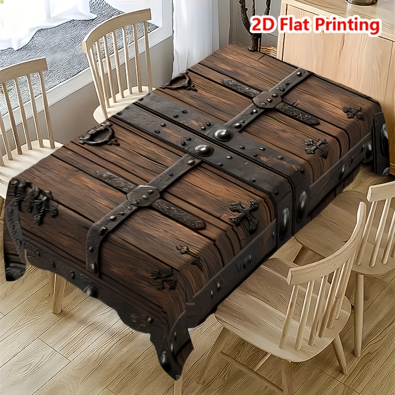 Woodworking School - ผ้าปูโต๊ะลายไม้เรียบง่ายพิมพ์ลาย 2 มิติ 1 ชิ้น พร้อมลายเหล็กสไตล์เรโทร