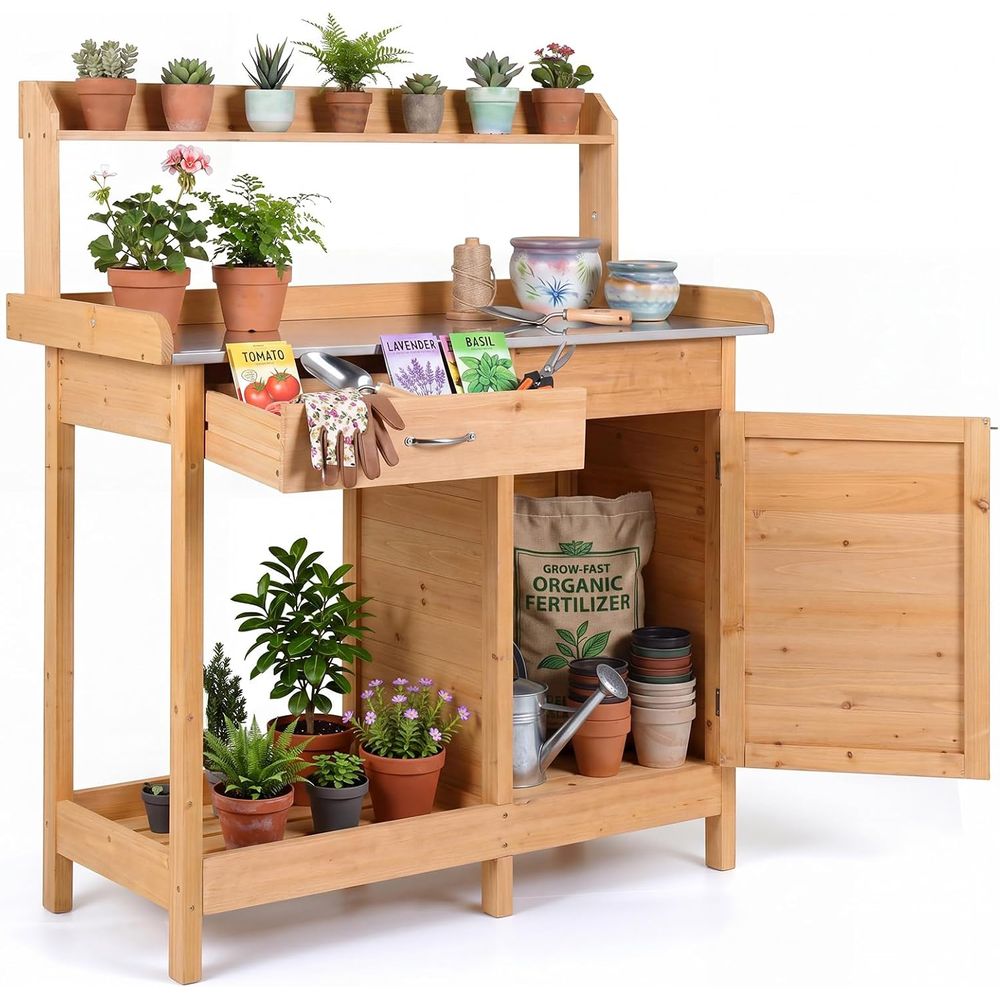 โต๊ะทำงานในสวนกลางแจ้งพร้อมตู้ - Woodworking Bench บทวิจารณ์และราคา